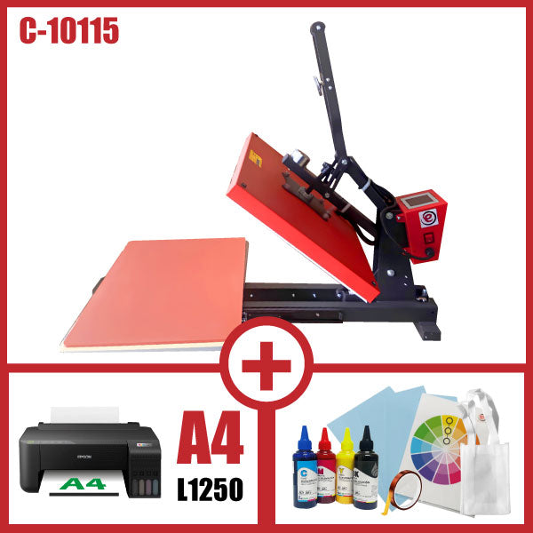 COMBO SUBLIMADORA 40 x 60 cm APERTURA AUTOMÁTICA + IMPRESORA A4 L1250 + INSUMOS