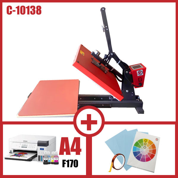 COMBO SUBLIMADORA 40 x 60 cm APERTURA AUTOMÁTICA + IMPRESORA A4 F170 + INSUMOS