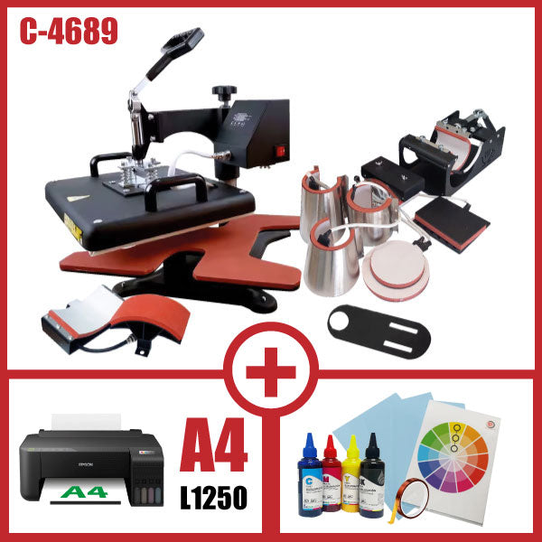 COMBO SUBLIMADORA 11 EN 1 + IMPRESORA A4 L1250 + INSUMOS