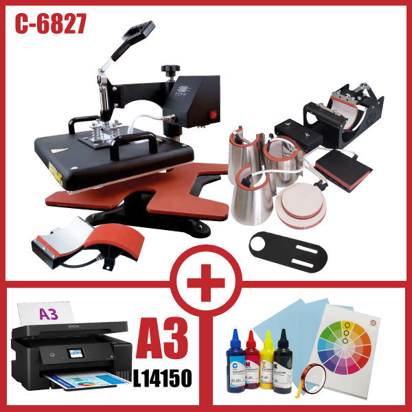 COMBO SUBLIMADORA 11 EN 1 + IMPRESORA SUB A3 L14150 + INSUMOS