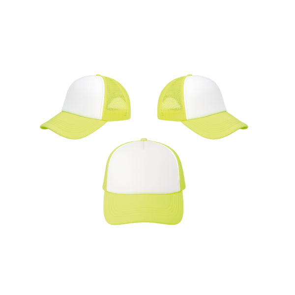 GORRA YIBO NIÑO COLOR AMARILLO NEON FRENTE BLANCA