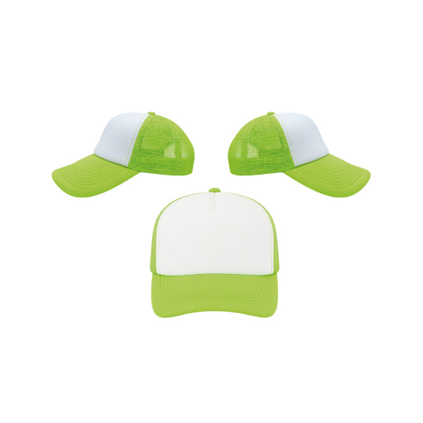 GORRA YIBO NIÑO COLOR VERDE NEON FRENTE BLANCA