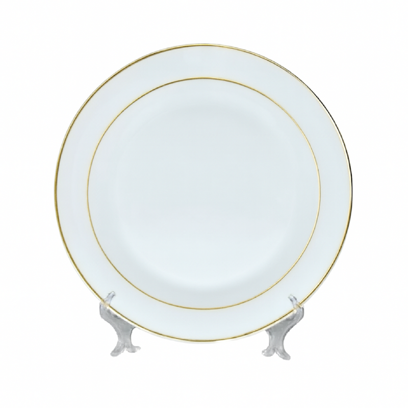 PLATO SUBLIMABLE FILO DORADO DE 8 PULGADAS CON SOPORTE TRANSPARENTE