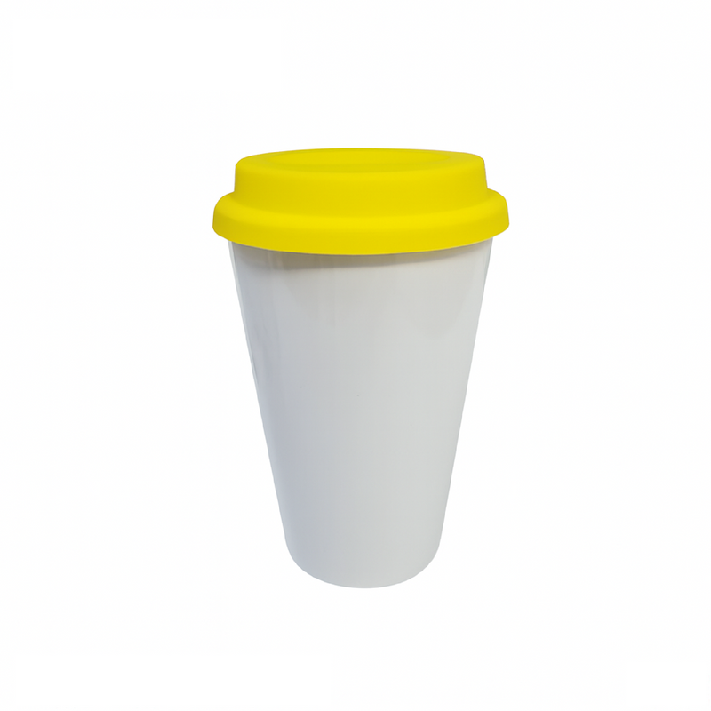 VASO SUBLIMABLE CON TAPA AMARILLA SIN BANDA 10 OZ