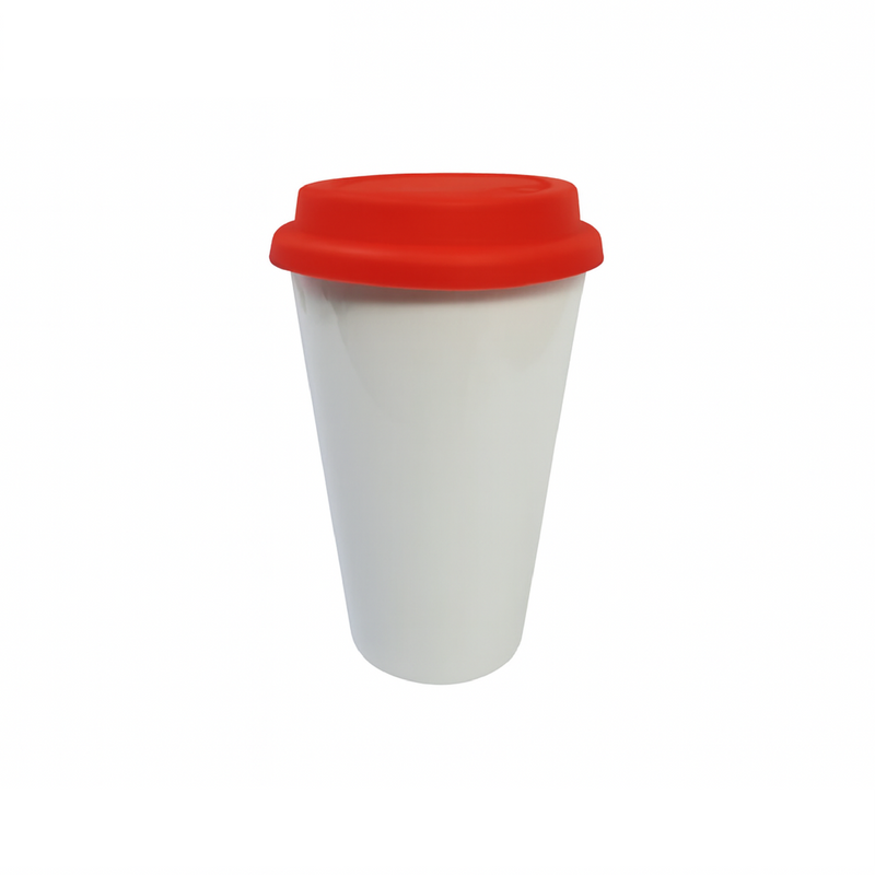 VASO SUBLIMABLE CON TAPA ROJA SIN BANDA 10 OZ