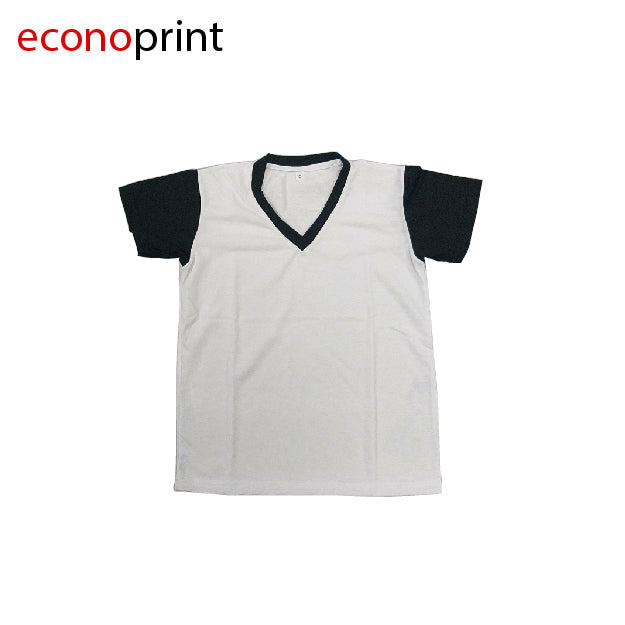 CAMISETA CUELLO EN V COLOR BLANCO MANGAS NEGRAS