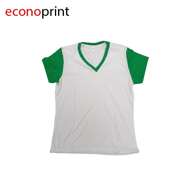 CAMISETA CUELLO EN V COLOR BLANCO CON MANGAS VERDE