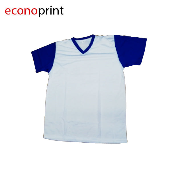 CAMISETA CUELLO EN V COLOR BLANCO CON MANGA AZUL