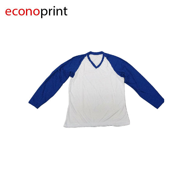 BUZO CUELLO EN V DE MUJER COLOR BLANCO CON MANGAS AZULES
