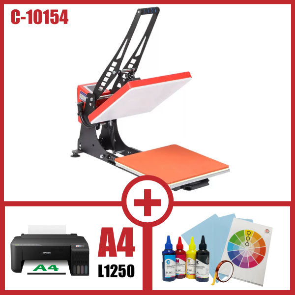 COMBO SUBLIMADORA 38 X 38 CM APERTURA AUTOMÁTICA + IMPRESORA A4 + INSUMOS