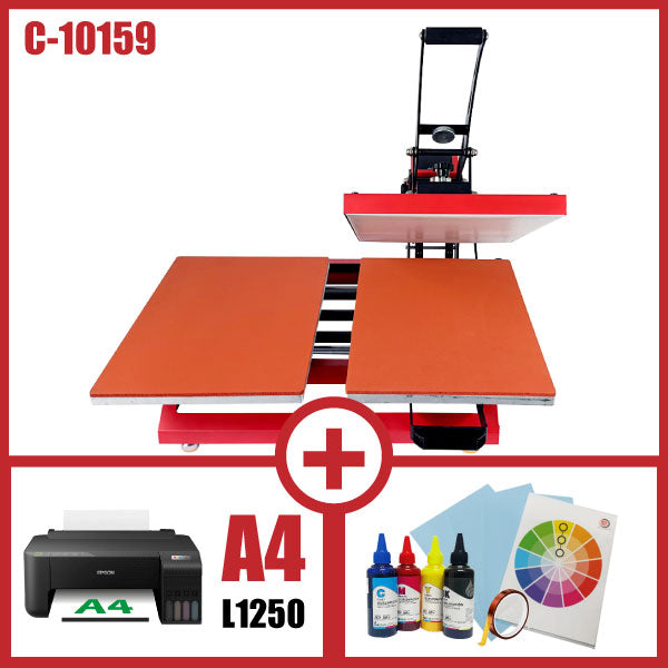COMBO SUBLIMADORA 40 x 60 cm DOBLE BANDEJA + IMPRESORA A4 L1250 + INSUMOS