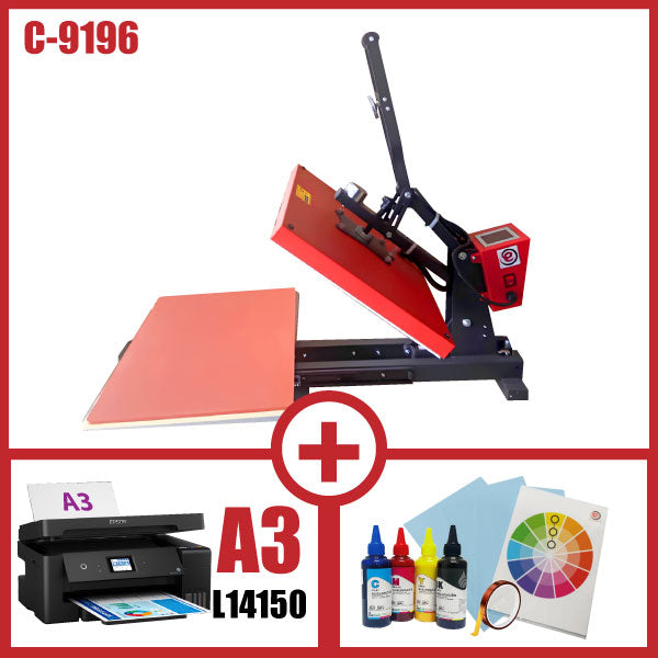 COMBO SUBLIMADORA 40 x 60 cm APERTURA AUTOMÁTICA + IMPRESORA A3 L14150 + INSUMOS