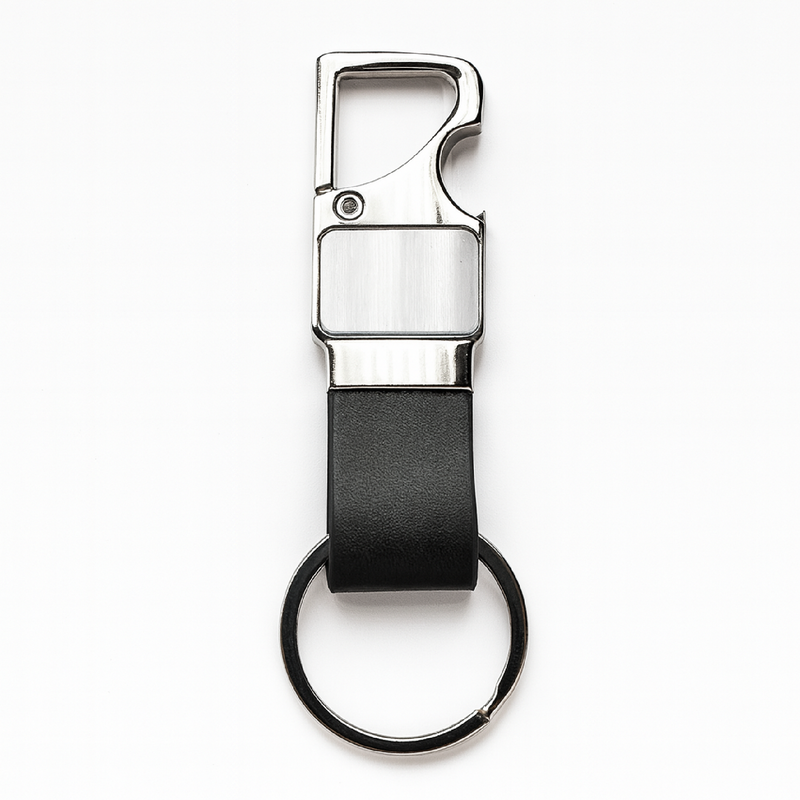 LLAVERO METÁLICO Y CUERO SUBLIMABLE DESTAPADOR 8.3 X 2.4 CM