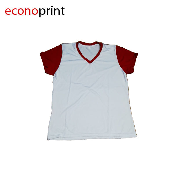 CAMISETA CUELLO EN V COLOR BLANCO MANGAS ROJAS