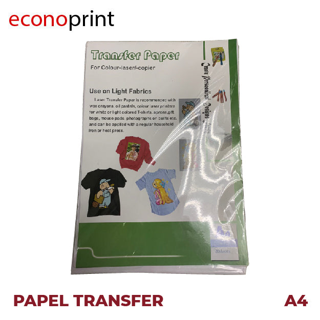 HOJA DE PAPEL TRANSFER CLARO PLANCHA VERDE LASER TEXTIL A4 – Tienda  Econoprint
